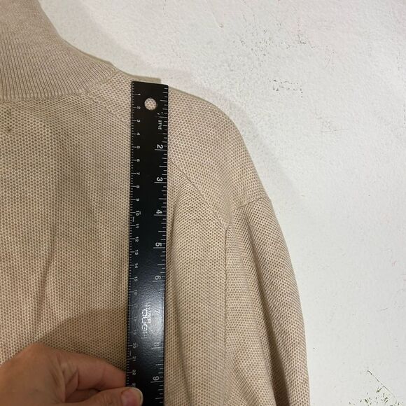 Polo Ralph Lauren mens pullover sweater brown large Pima cotton 1/4 zip pony tan - Picture 9 of 11